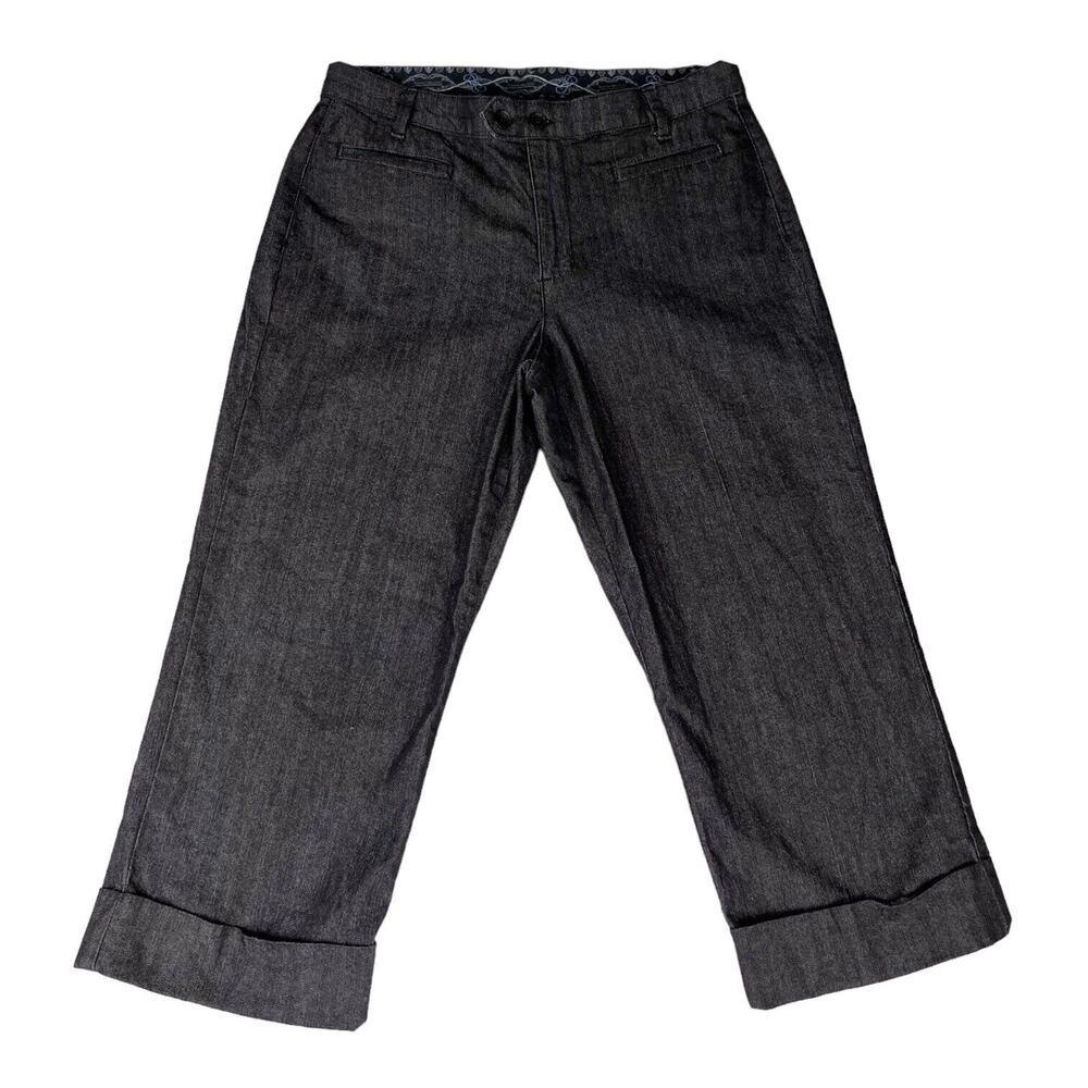 Light Weight Black Denim Capris Cuffed Flat‎ Front Bandalino Womens Sz 10 EUC